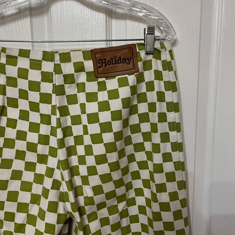 EMMA MULHOLLAND on Holiday Check Kokomo Pant Olive Zip Closure 100% Cotton  L‎